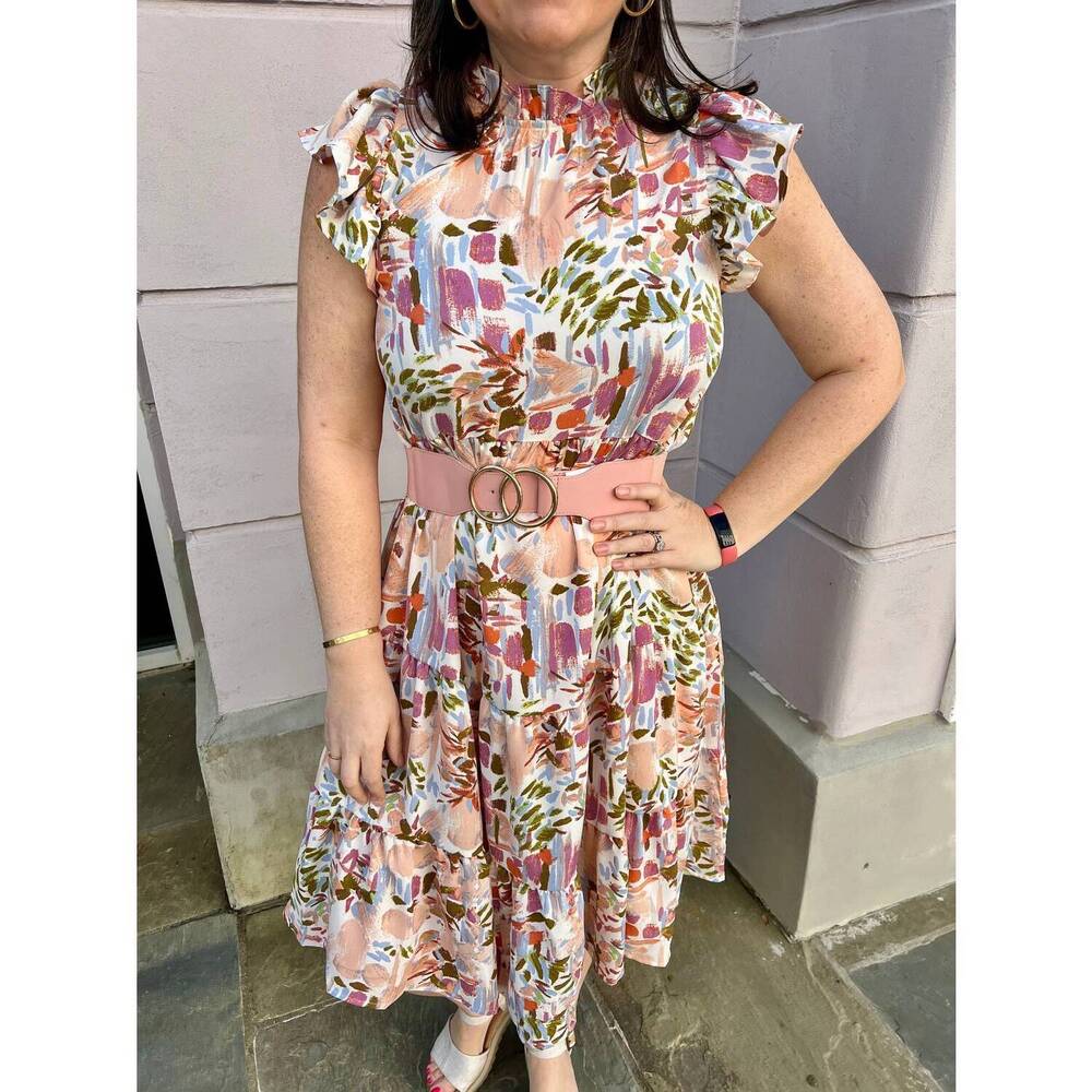 NEW PINCH forest print midi dress in pink multi